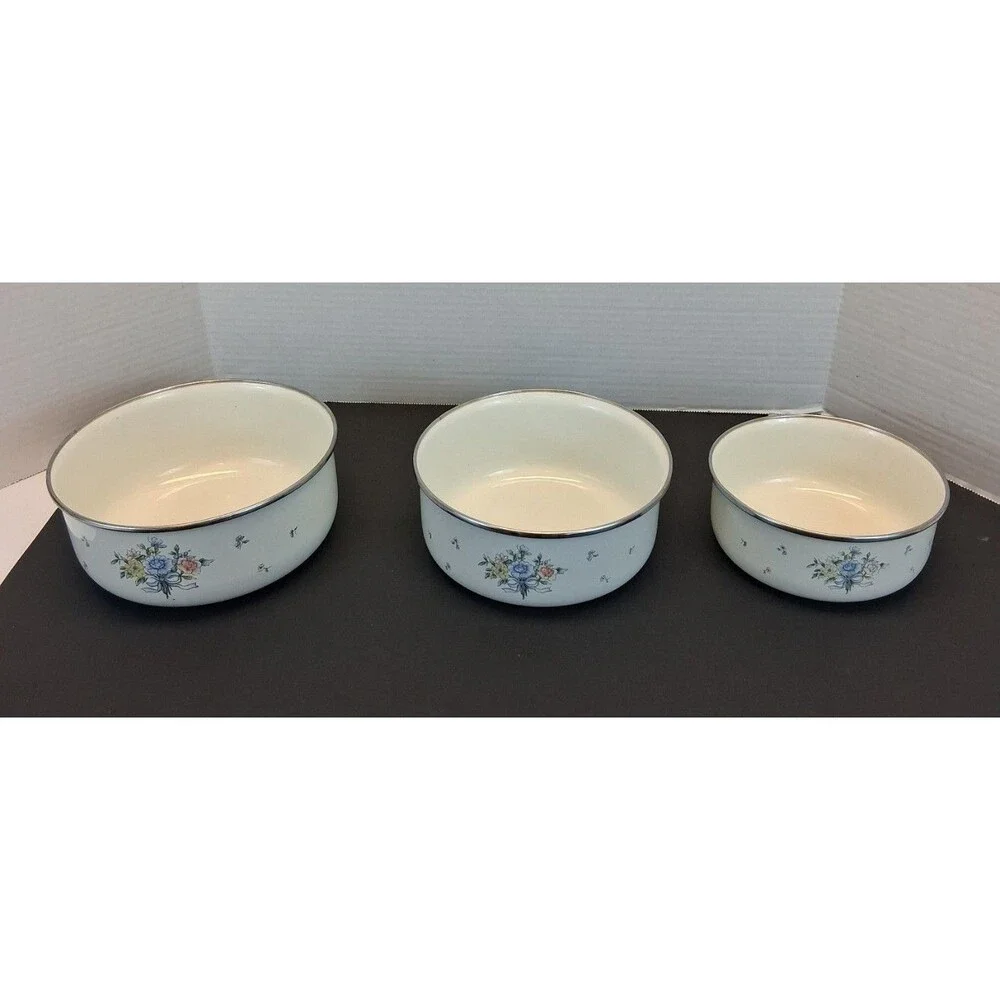 VTG Invitations Tableworks 3 Nesting Bowl Set Porcelain Enamel on Steel 1980 GUC
